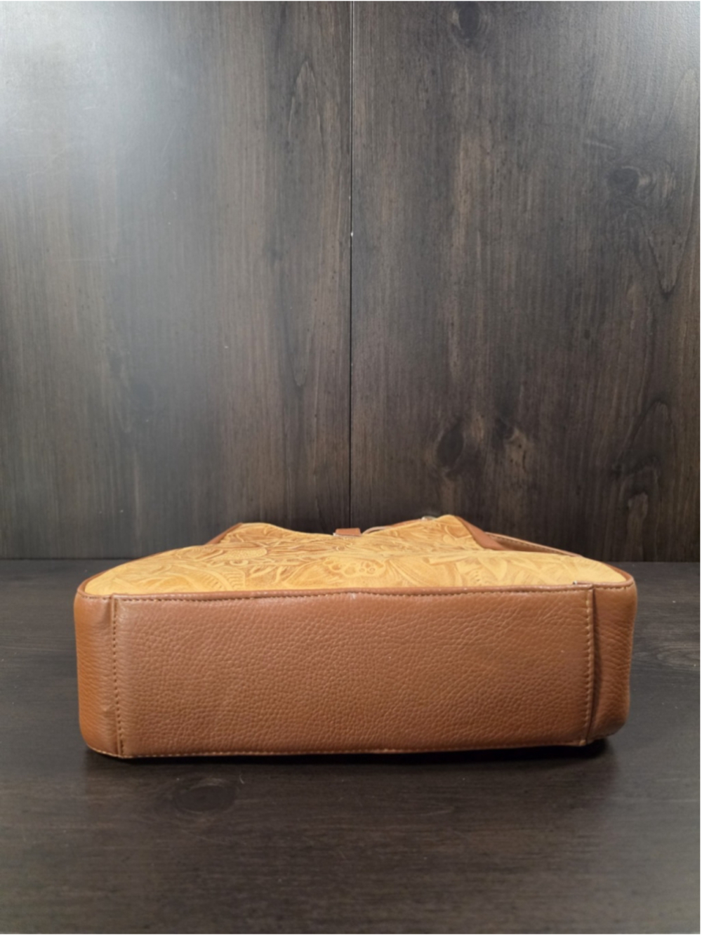 Honey Brown Sunflower Embossed Tooled Artisan LEATHER Shoulder Bag Purse - Picture 12 of 16
